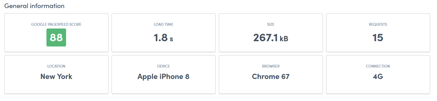 Test information and key metrics