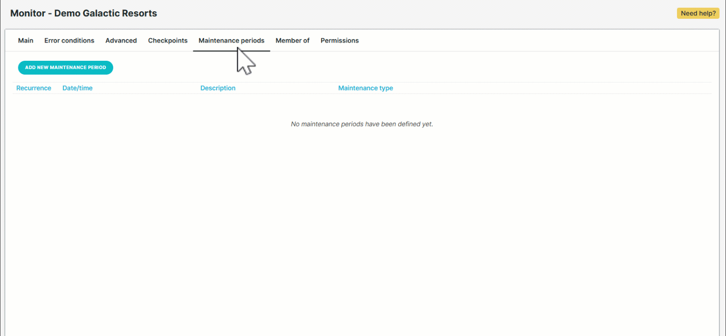 Set up maintenance periods