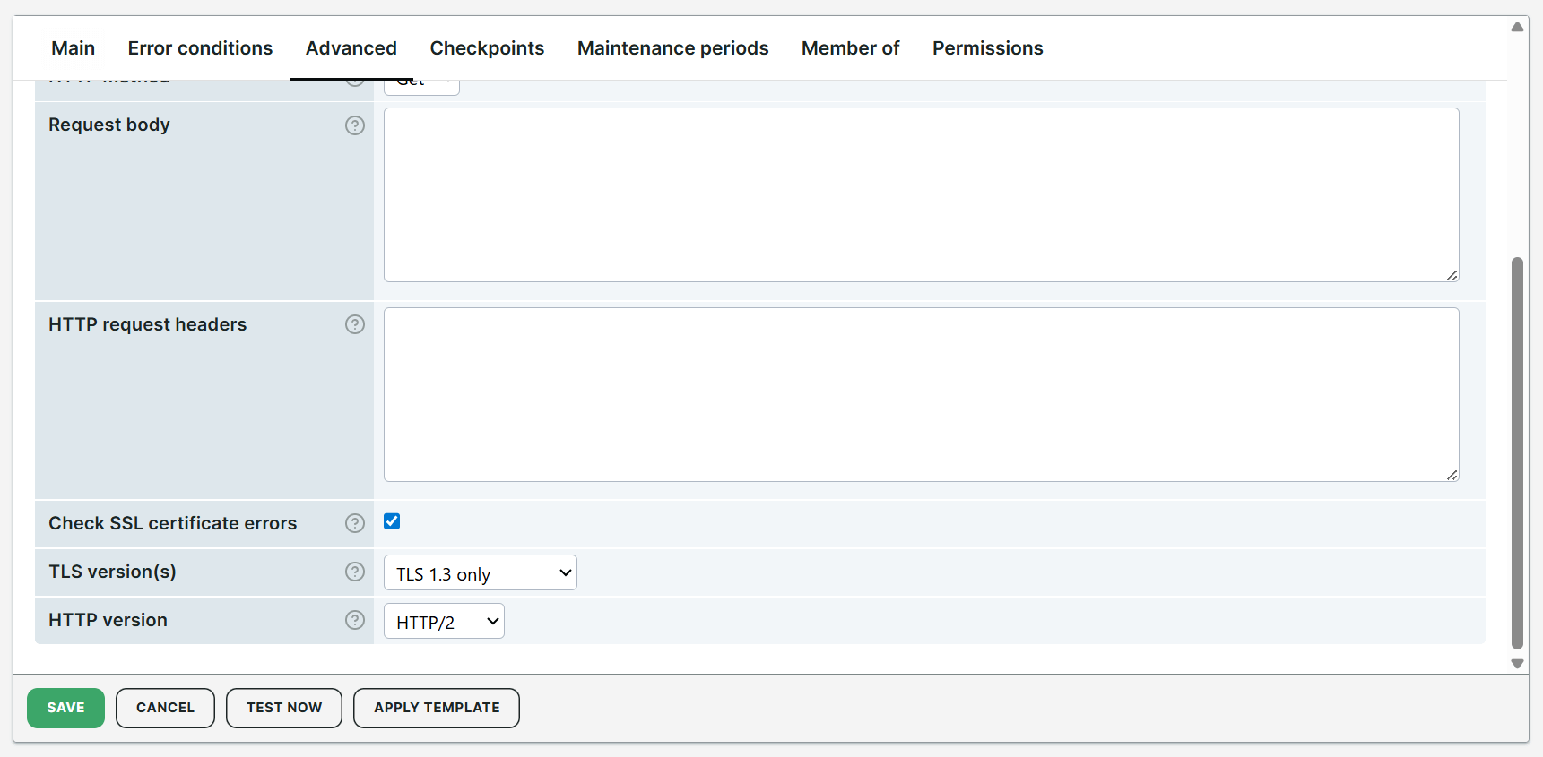 TLS and HTTP versions in HTTPS monitors
