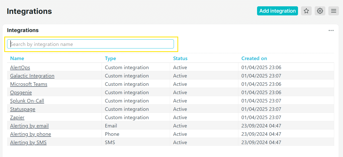 Filter integrations